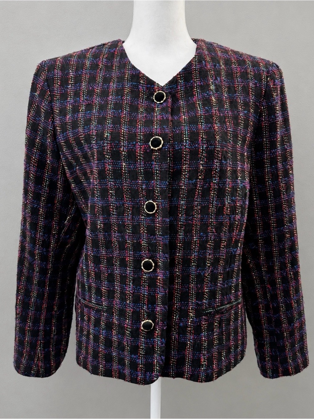 Womens Vintage Modiano Wool Plaid Topper Blazer Jacket Sz 12 Large Made in USA